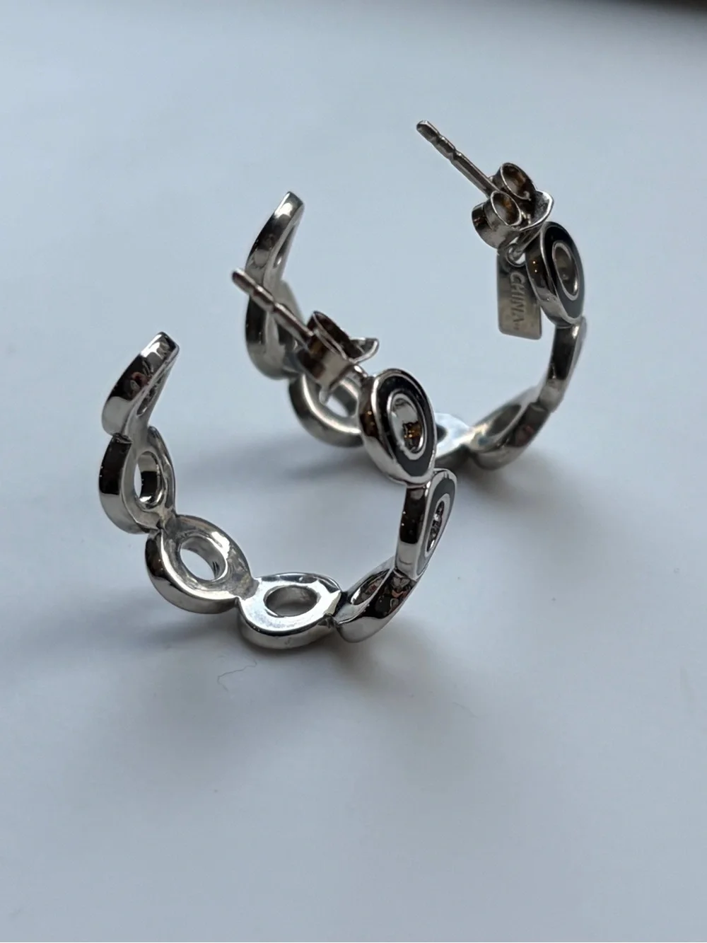 COACH Silver and Black Enamel Hoop Stud Earrings - Picture 2 of 4